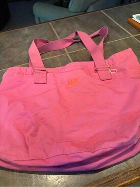 Nike Pink Canvas Tote with Double Straps and Orange embroidery , nylon lining